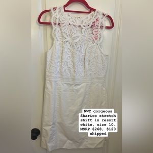 🌴NWT Lilly Pulitzer Sharice Stretch Shift in resort white, size 10. Perfection